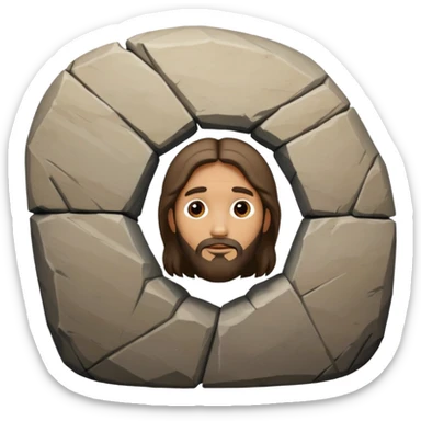 Jesus hiding behind a large boulder  sticker