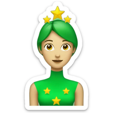 green woman holding three stars above head sticker