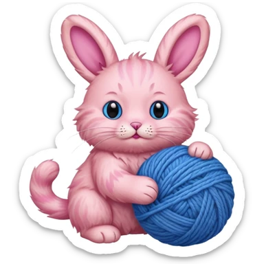 pink cat and blue bunny playing with wool sticker