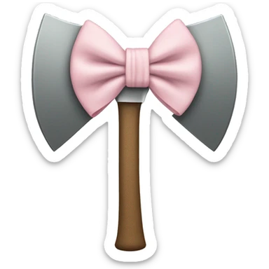 axe with a pale pink bow tied on the handle sticker