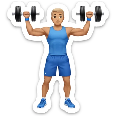 man with blue shorts doing side-lateral raise (T pose) with light dumbbells sticker