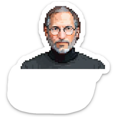 Steve Jobs with black turtleneck, round glasses, beard sticker