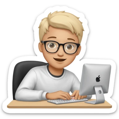 young programmer working at the computer, joyful sticker