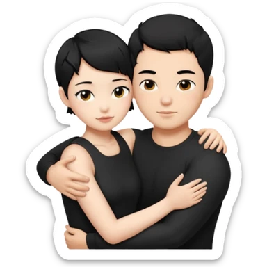 buff korean Man black hair hugging girl with black pixie cut  sticker