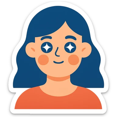 flat design style girl with blue hair and stars in her eyes sticker