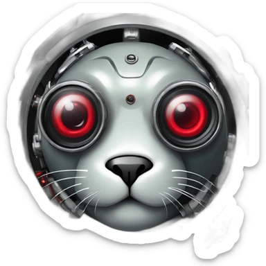 cyborg-seal with one red mechanical eye prosthesis with camera lens, cyberpunk, grimdark, sci-fi, cyber implants sticker