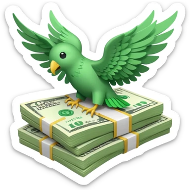 un fajo de dólares con alas volando sticker