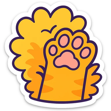 fluffy cat paw, exaggerated fluff, cartoon style, bright colors sticker