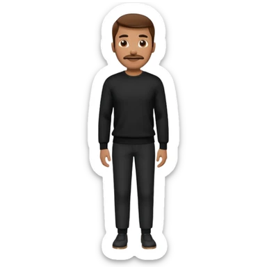 man with mustache, brown hair, 33years old, shirt, high temple Black pullover with a white shirt underneath and black fabric trousers 👕🖤👖 sticker
