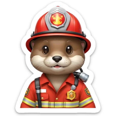 cute otter wearing firefighter helmet and uniform sticker