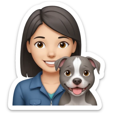 Completely Grey pitbull with one darkBrown haired Girl  sticker