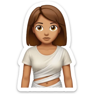 Mummy, his clothes:white T-shirt, brown hair sticker