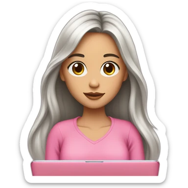 smm girl brunet with long hear and brown eyes with pink mac book sticker