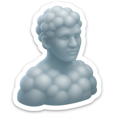 person looking straight, made entirely of white fluffy convex clouds, shoulder up, matte glass style, clouds more rounded, no background sticker