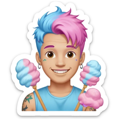 happy colorful cotton candy haired man with braces and tattoos and just face sticker