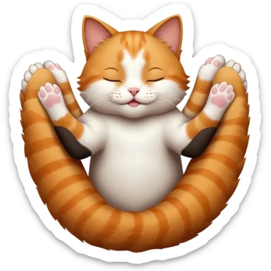 ginger and white small cat eyes closed lying down upside down with paws stretched out in different directions sticker