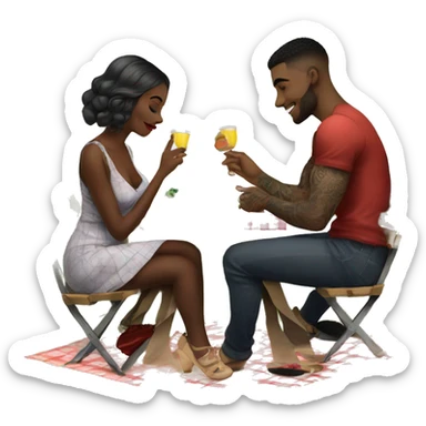 Romantic picnic date for beautiful tattooed couple sticker