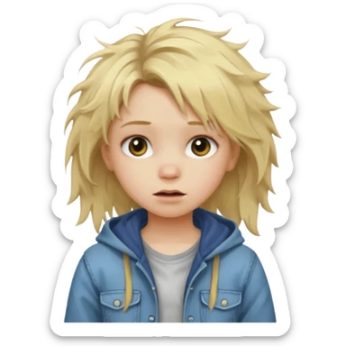 Child girl blonde hair messy hair dirty clothes  sticker