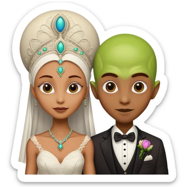 alien couple on wedding day sticker