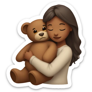 Brown woman hugs a cute teddy bear sticker