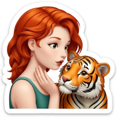redhead girl kissing tiger sticker