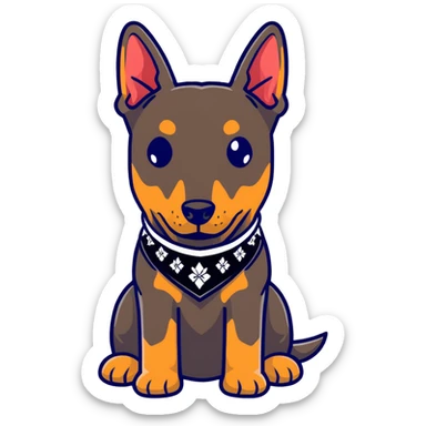 Doberman dressed as a bandit with a bandana and a mischievous expression sticker
