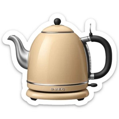 Beige smeg kettle and a cup of tea sticker
