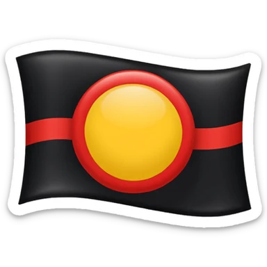 a rectangular flag with the top half solid black and the bottom half solid red with a medium-sized yellow circle in the middle overlapping both colours sticker