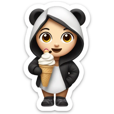 Girl wearing panda and eating ice cream  sticker