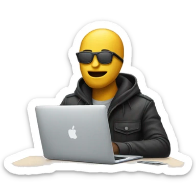 hacker sitting on a desk with macbook sticker