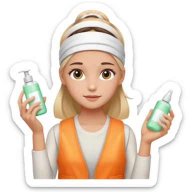 Clean girl aesthetic emoticons, apply skincare products, headband, glowing skin, vest, soft lighting
 sticker