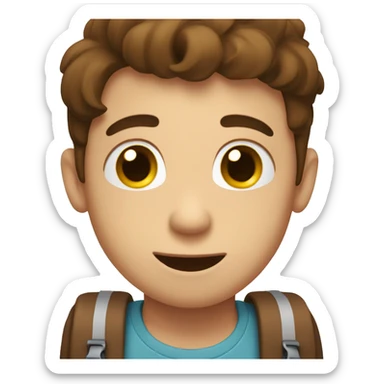 A boy with brown hair with a school bag,happy,tired sticker