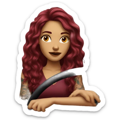 Beautiful tattooed burgundy long haired woman driving a car sticker