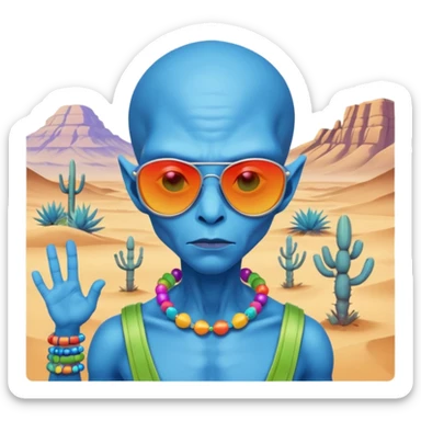 alien living in desert, colorful, accessories, just face  sticker