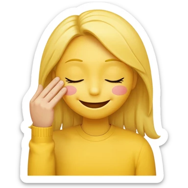 Smiley face with their eyes closed and a “I’m better than you” impression on their face while their hand looks like it’s tucking the hair behind its ear sticker