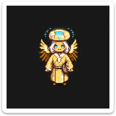 Portrait of a radiant baker with a glowing halo, golden robes, and a cookie-shaped aura, skeuomorphism style sticker