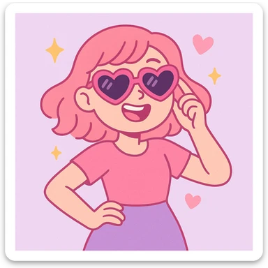 girly pop pinterest vibe, heart sunglasses, pink and lavender, playful, sparkles sticker