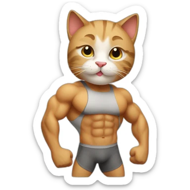 Cat fitness body builder sticker