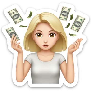 Girl throwing money around sticker