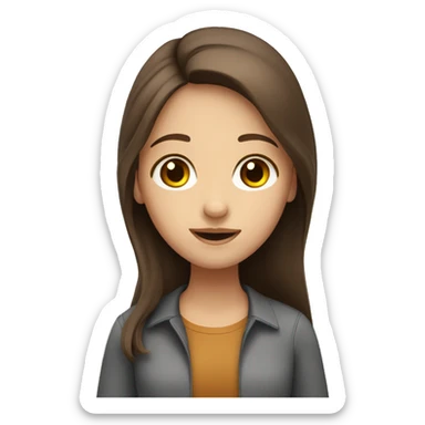 A white translator girl with long brown hair and brown eyes sticker
