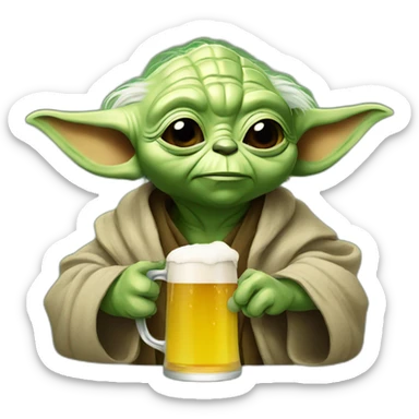 Yoda drinking a beer sticker