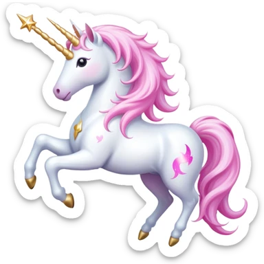 White unicorn with pink shine magic wand sticker