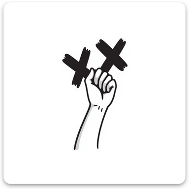 hand holding an X with a shadow effect sticker