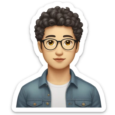Vietnamese Yellow skin Curly hair Wearing glasses Male Bushy eyebrows Double eyelids Pointed eyes Moderately thick lips sticker