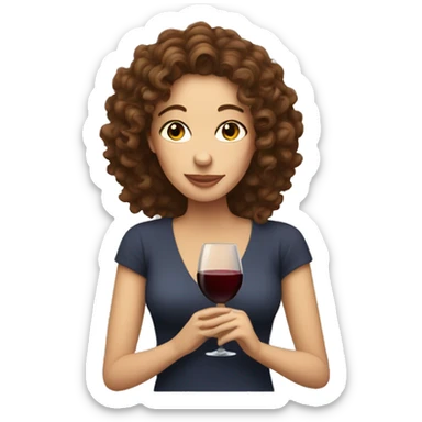 White Woman with curly brown hair drinking wine sticker