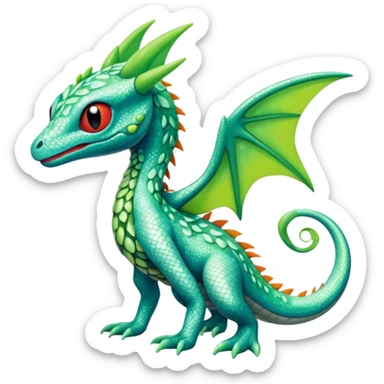 Sparkly White And Green Natural Flowery Colorful Grovyle-Salandit-Celebi-Toothless-Fakémon-hybrid-creature (full body)  sticker