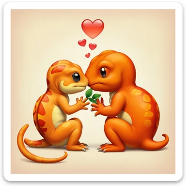 Chameleon and charmander kissing homies sticker