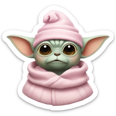 grogu from star wars with a pink christmas hat  sticker