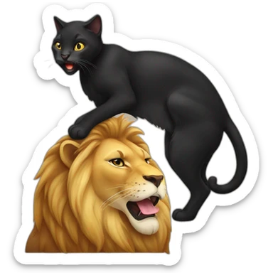 Black cat licking lion sticker