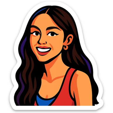 portrait of Olivia Rodrigo, pop singer, expressive style, vibrant toon style sticker
